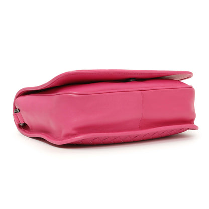 Exclusive Bottega Veneta Pink Nappa Intrecciato Mini Flap Crossbody — Back View