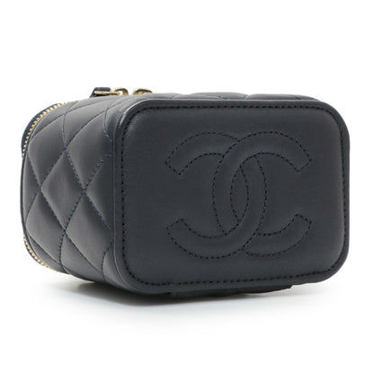 Exclusive Chanel Navy Lambskin Mini Vanity Case With Chain — Back View