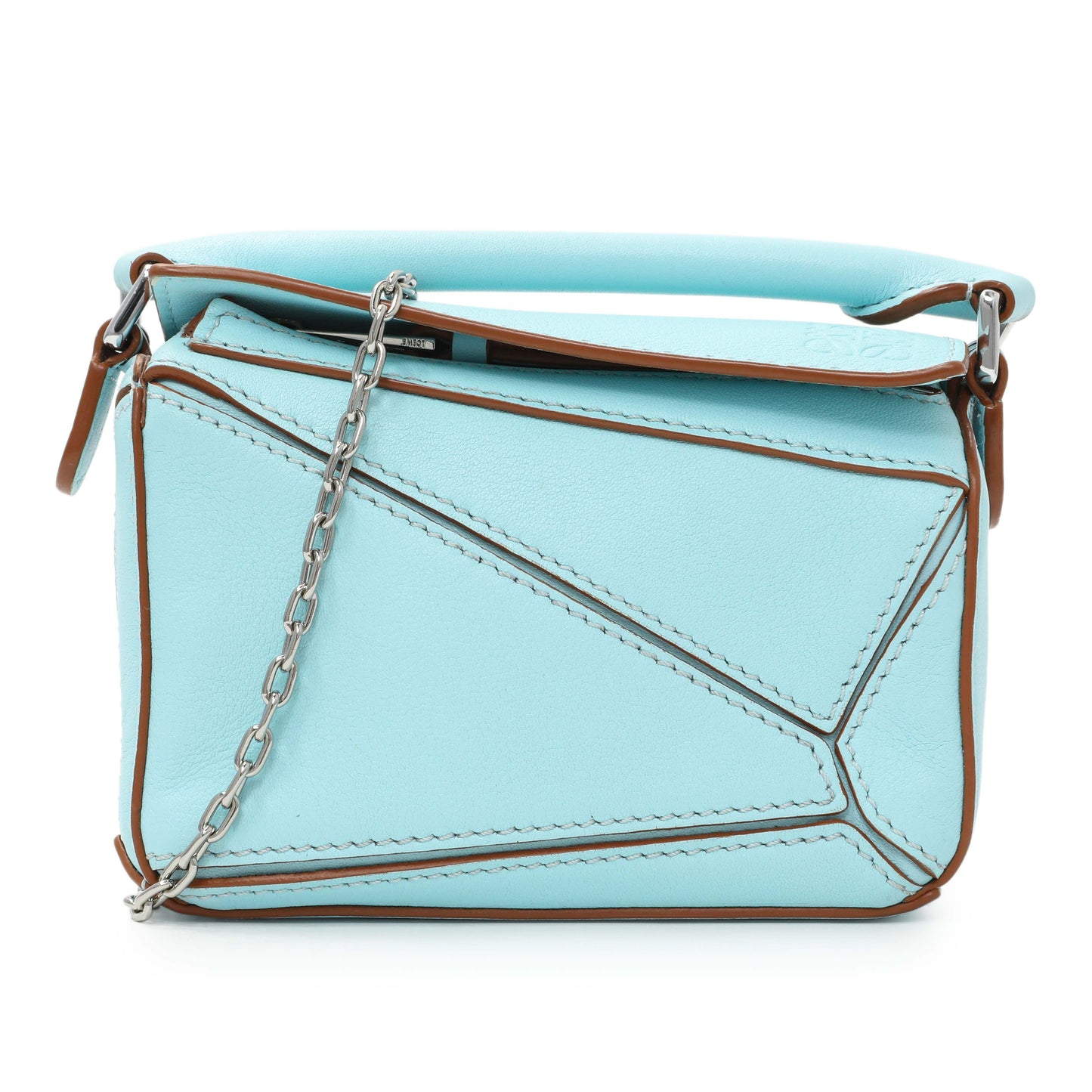 Exclusive Loewe Blue Calfskin Nano Puzzle Bag — Front View