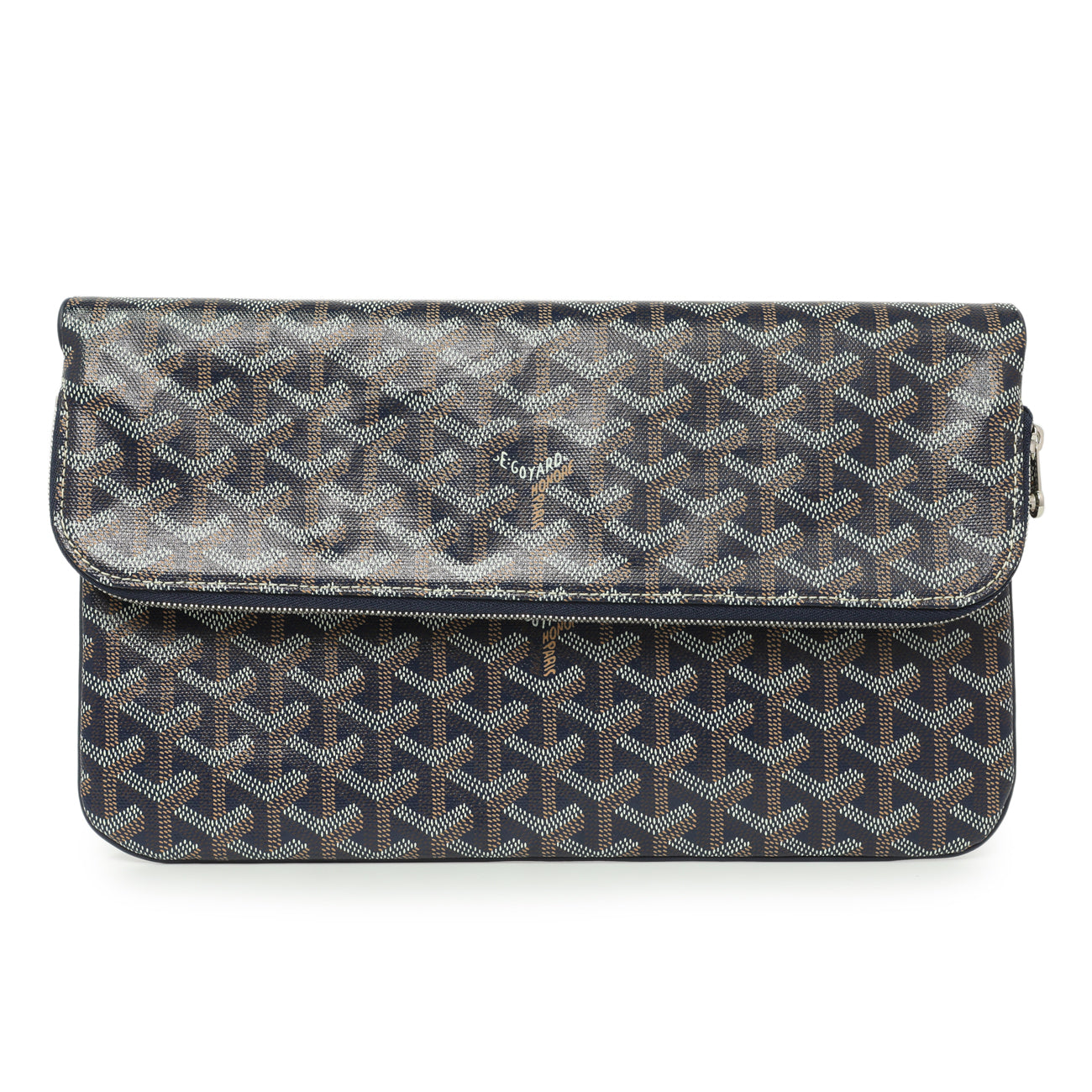 Exclusive Goyard Blue Goyardine Sainte Marie Soft Clutch — Front View