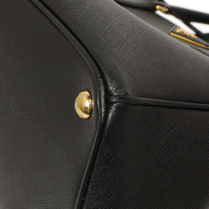 Exclusive Prada Black Saffiano Medium Galleria Double Zip Tote — Detail View