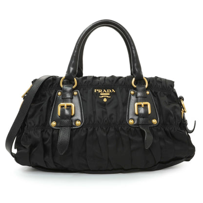 Exclusive Prada Nero Tessuto Gaufre Small Tote — Front View