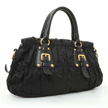 Exclusive Prada Nero Tessuto Gaufre Small Tote — Side View