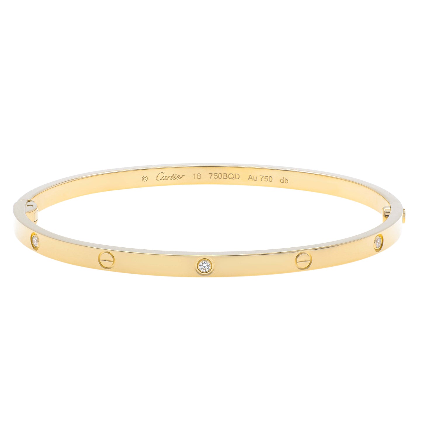 Exclusive Cartier 18K Yellow Gold 6 Diamond Small Love Bracelet — Front View