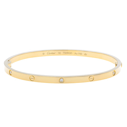 Exclusive Cartier 18K Yellow Gold 6 Diamond Small Love Bracelet — Front View