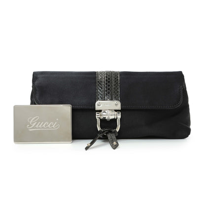 Exclusive Gucci Black Satin Bamboo Croisette Clutch — Front View