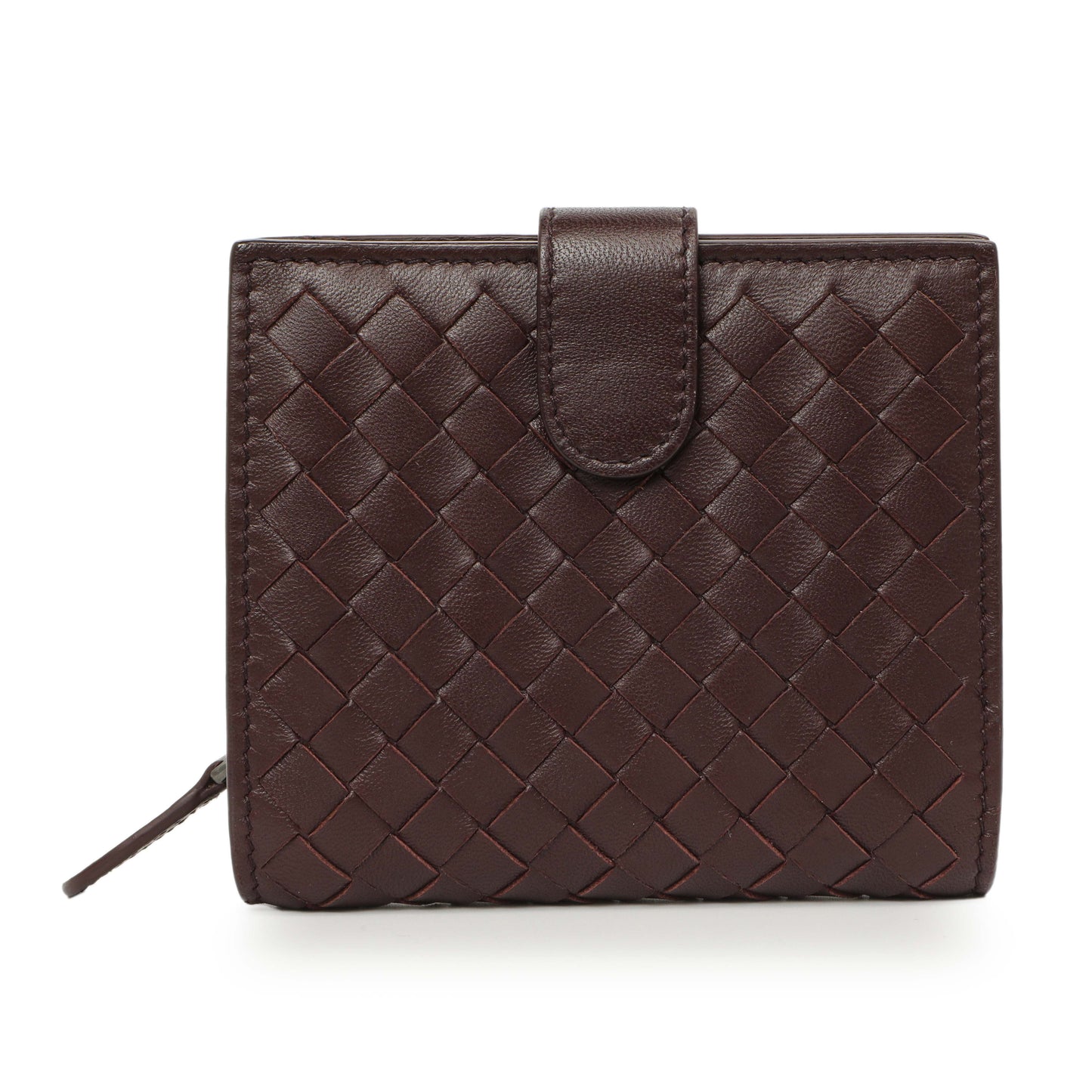Exclusive Bottega Veneta Burgundy Nappa Intrecciato Compact Snap Wallet — Front View