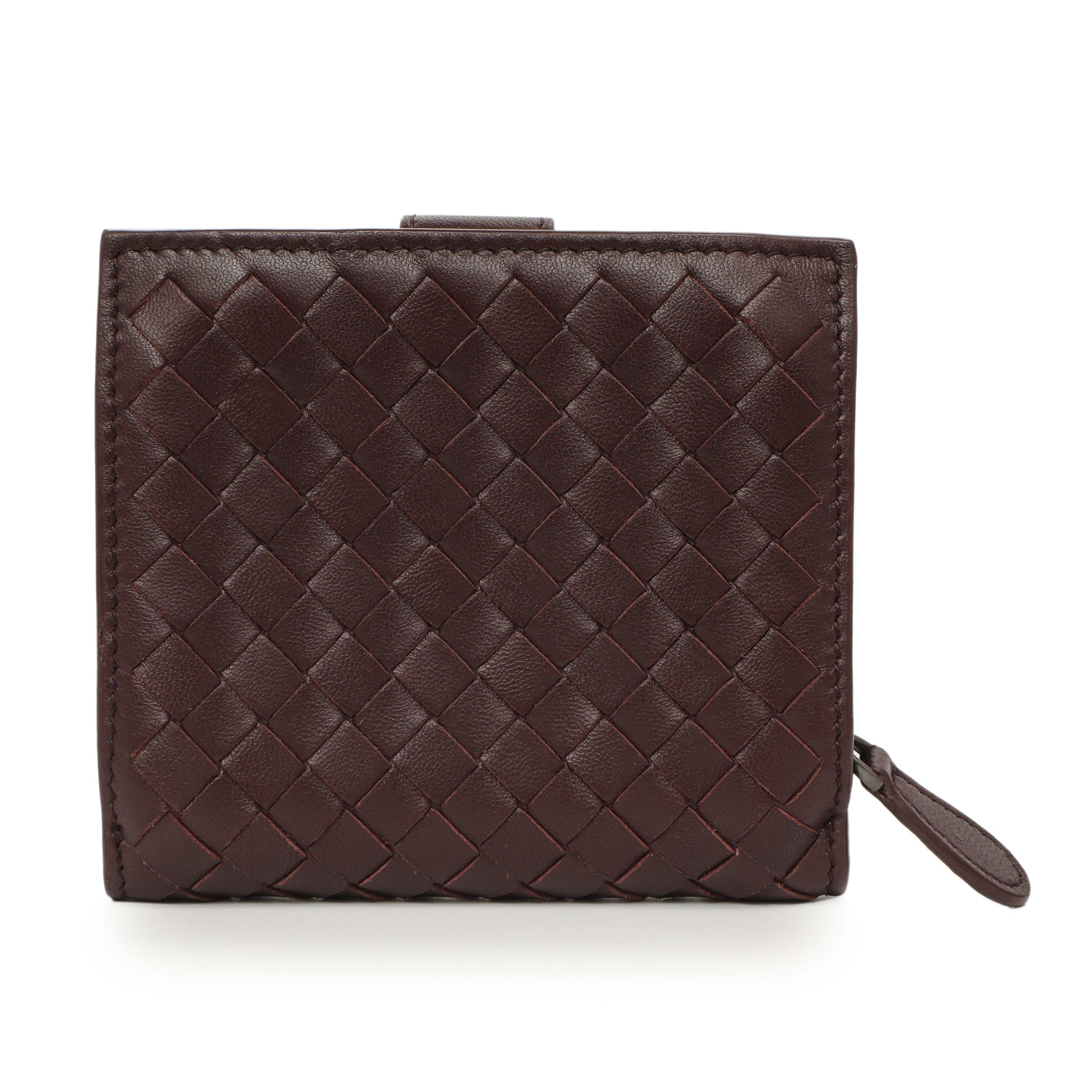 Exclusive Bottega Veneta Burgundy Nappa Intrecciato Compact Snap Wallet — Side View