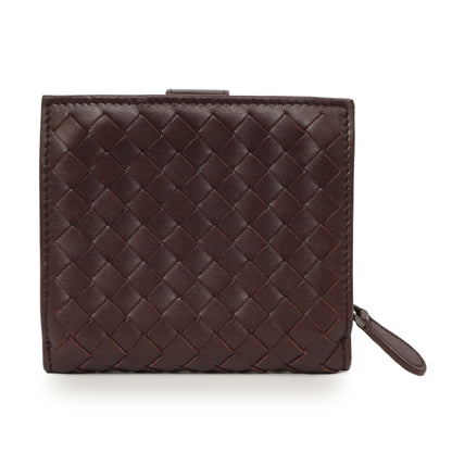 Exclusive Bottega Veneta Burgundy Nappa Intrecciato Compact Snap Wallet — Side View