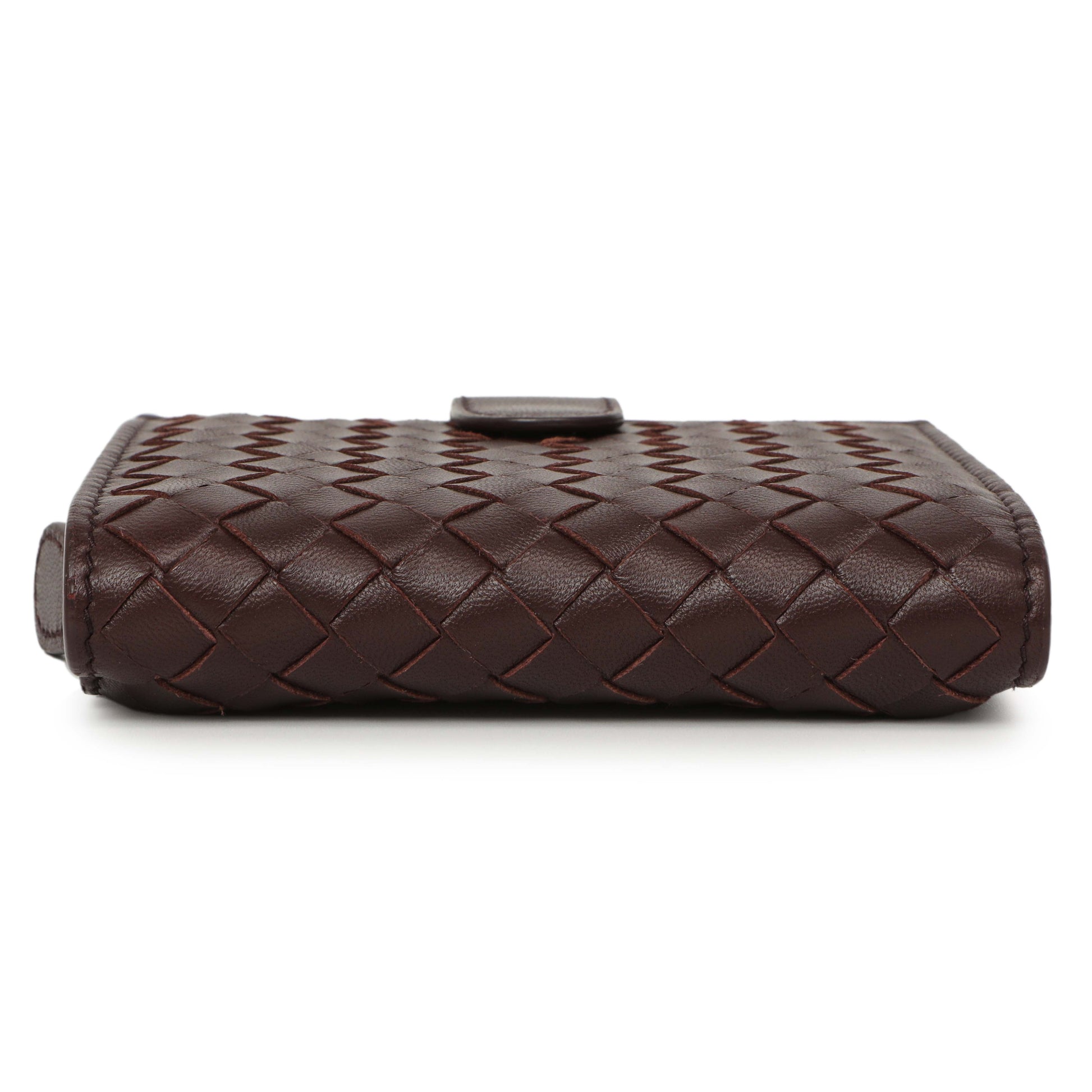Exclusive Bottega Veneta Burgundy Nappa Intrecciato Compact Snap Wallet — Back View