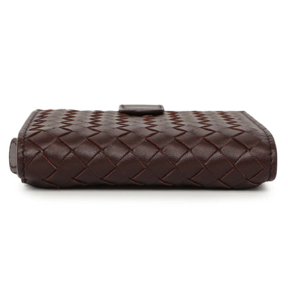 Exclusive Bottega Veneta Burgundy Nappa Intrecciato Compact Snap Wallet — Back View