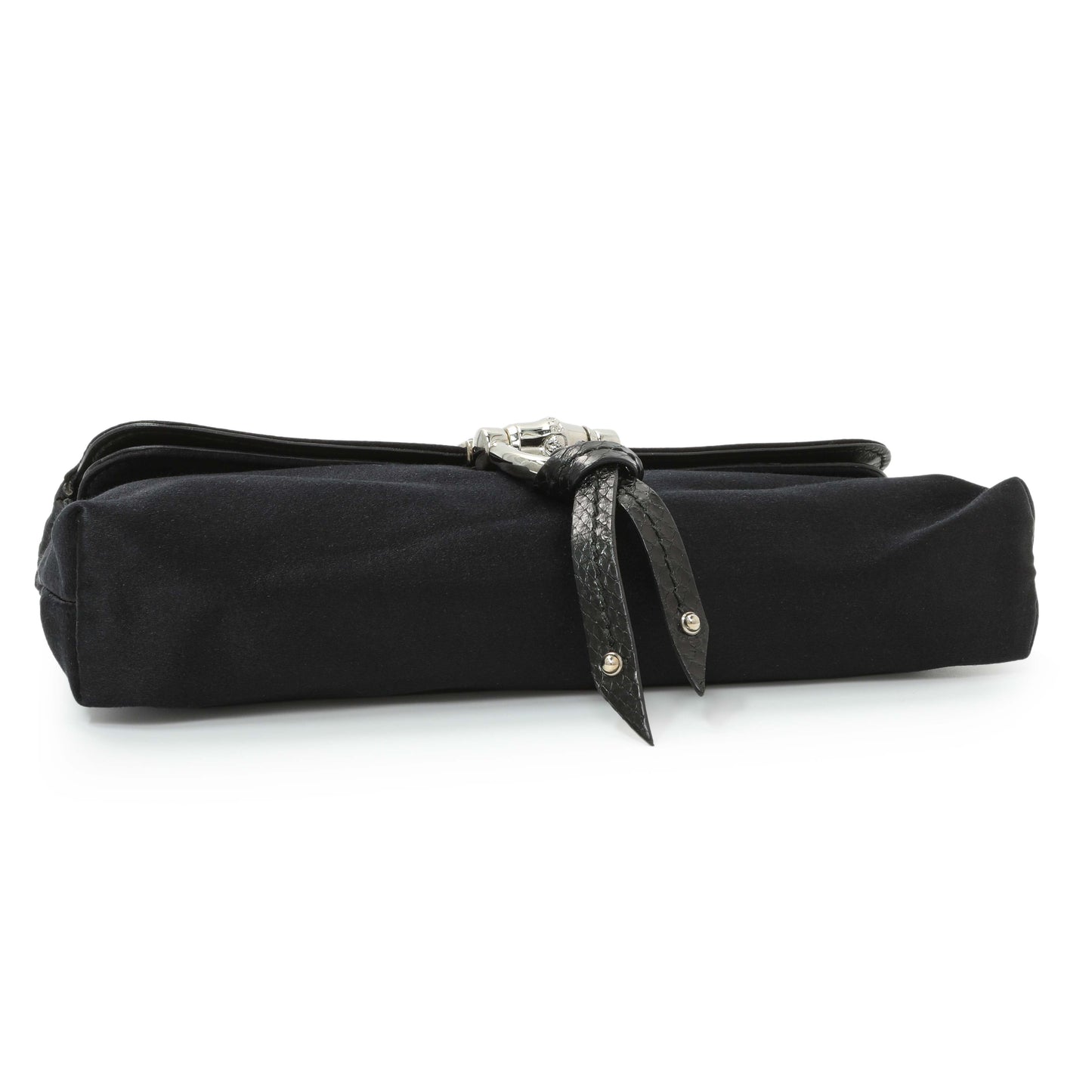 Exclusive Gucci Black Satin Bamboo Croisette Clutch — Back View
