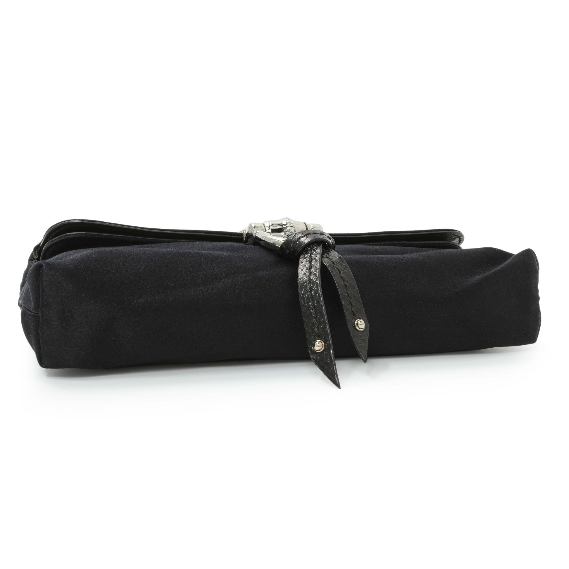 Exclusive Gucci Black Satin Bamboo Croisette Clutch — Back View