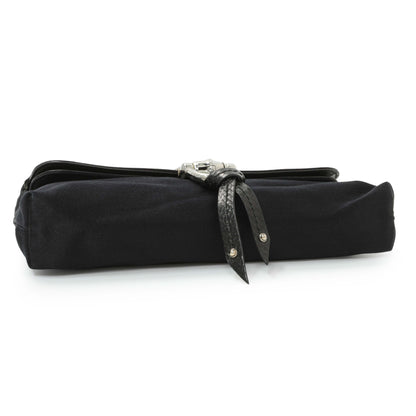 Exclusive Gucci Black Satin Bamboo Croisette Clutch — Back View