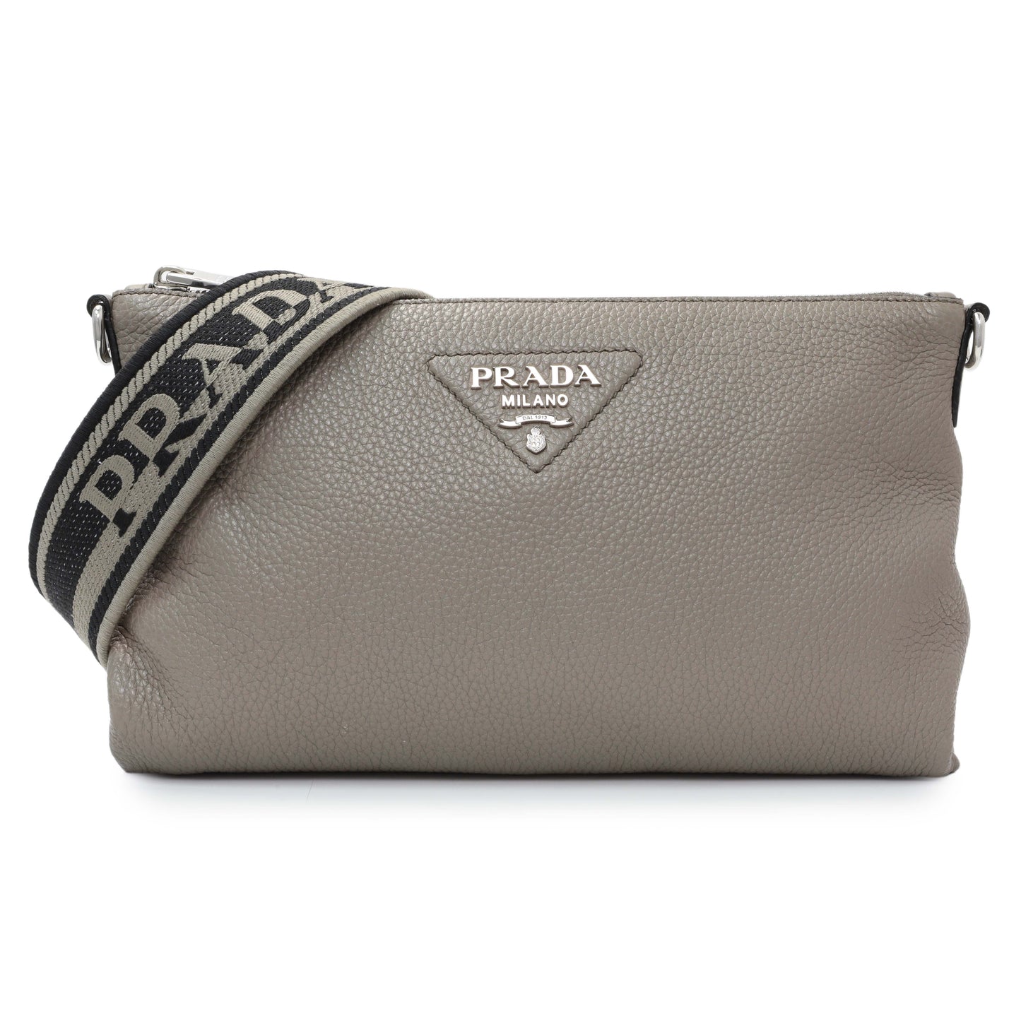 Exclusive Prada Grey Vitello Daino Soft Zippered Shoulder Bag — Front View