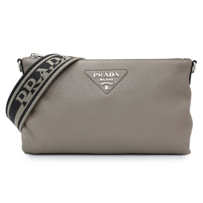 Exclusive Prada Grey Vitello Daino Soft Zippered Shoulder Bag — Front View