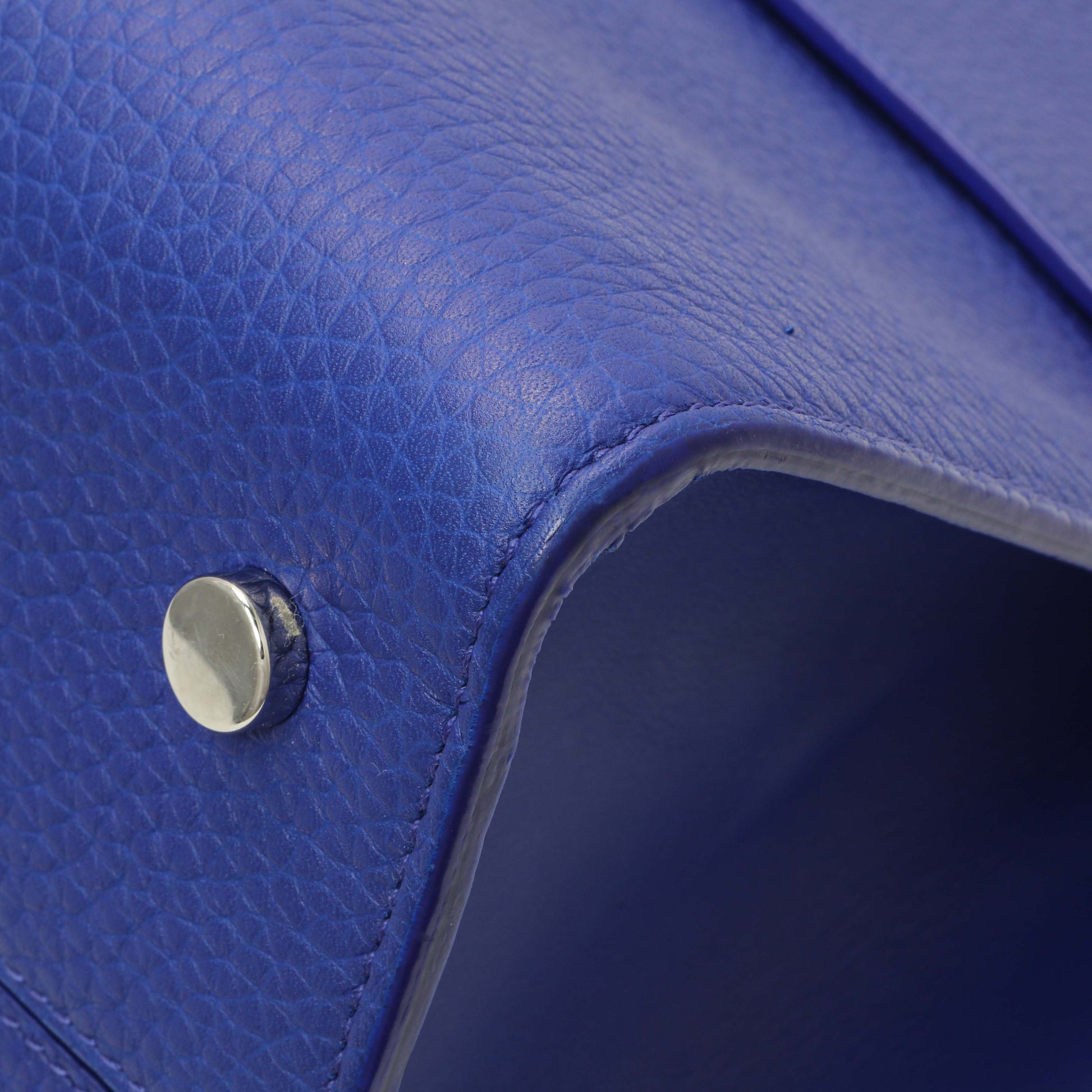 Exclusive Christian Dior Blue Bullcalf Medium Diorever Flap — Detail View