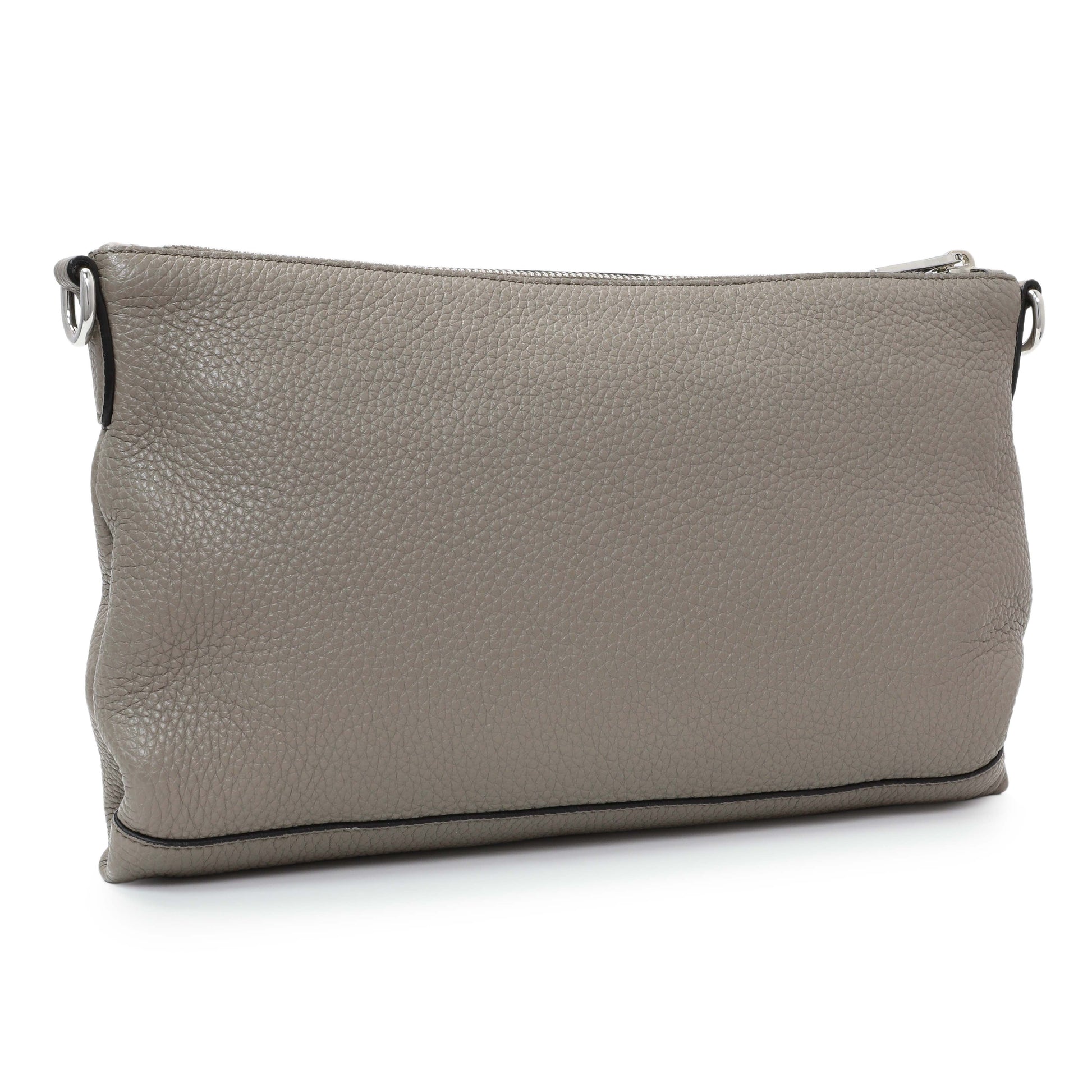 Exclusive Prada Grey Vitello Daino Soft Zippered Shoulder Bag — Side View