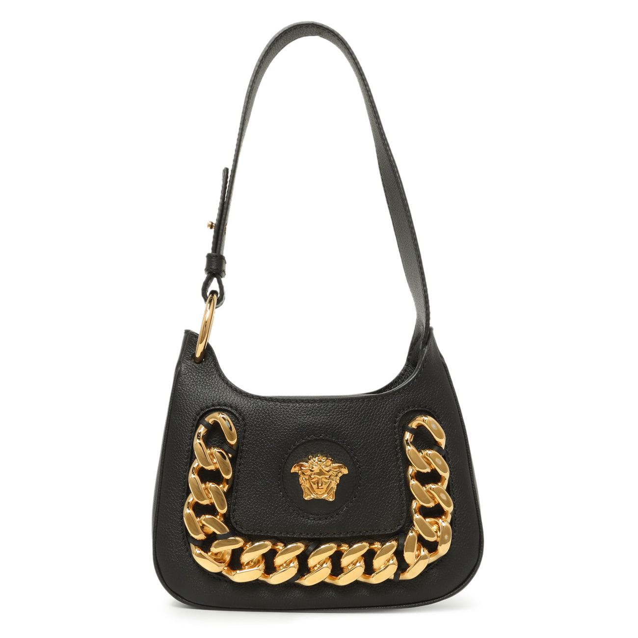 Exclusive Versace Black Calfskin La Medusa Mini Chain Hobo — Front View