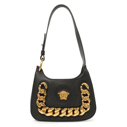 Exclusive Versace Black Calfskin La Medusa Mini Chain Hobo — Front View