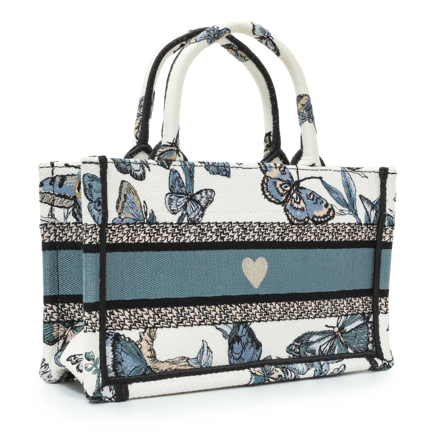 Exclusive Christian Dior Embroidered Canvas Mini Book Tote w/ Strap — Side View