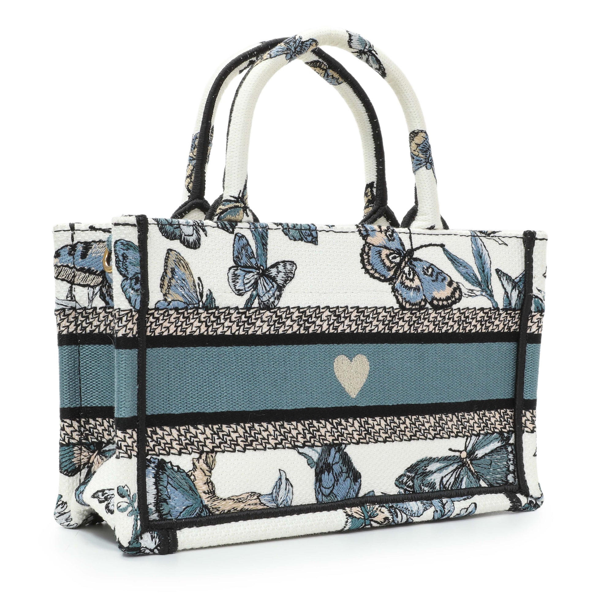 Exclusive Christian Dior Embroidered Canvas Mini Book Tote w/ Strap — Side View