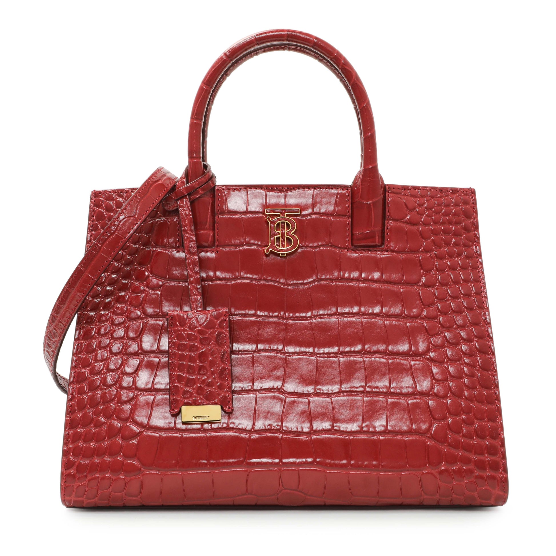 Exclusive Burberry Red Crocodile Embossed Calfskin Mini Frances Tote — Front View