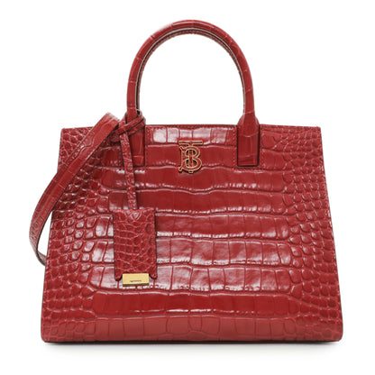 Exclusive Burberry Red Crocodile Embossed Calfskin Mini Frances Tote — Front View