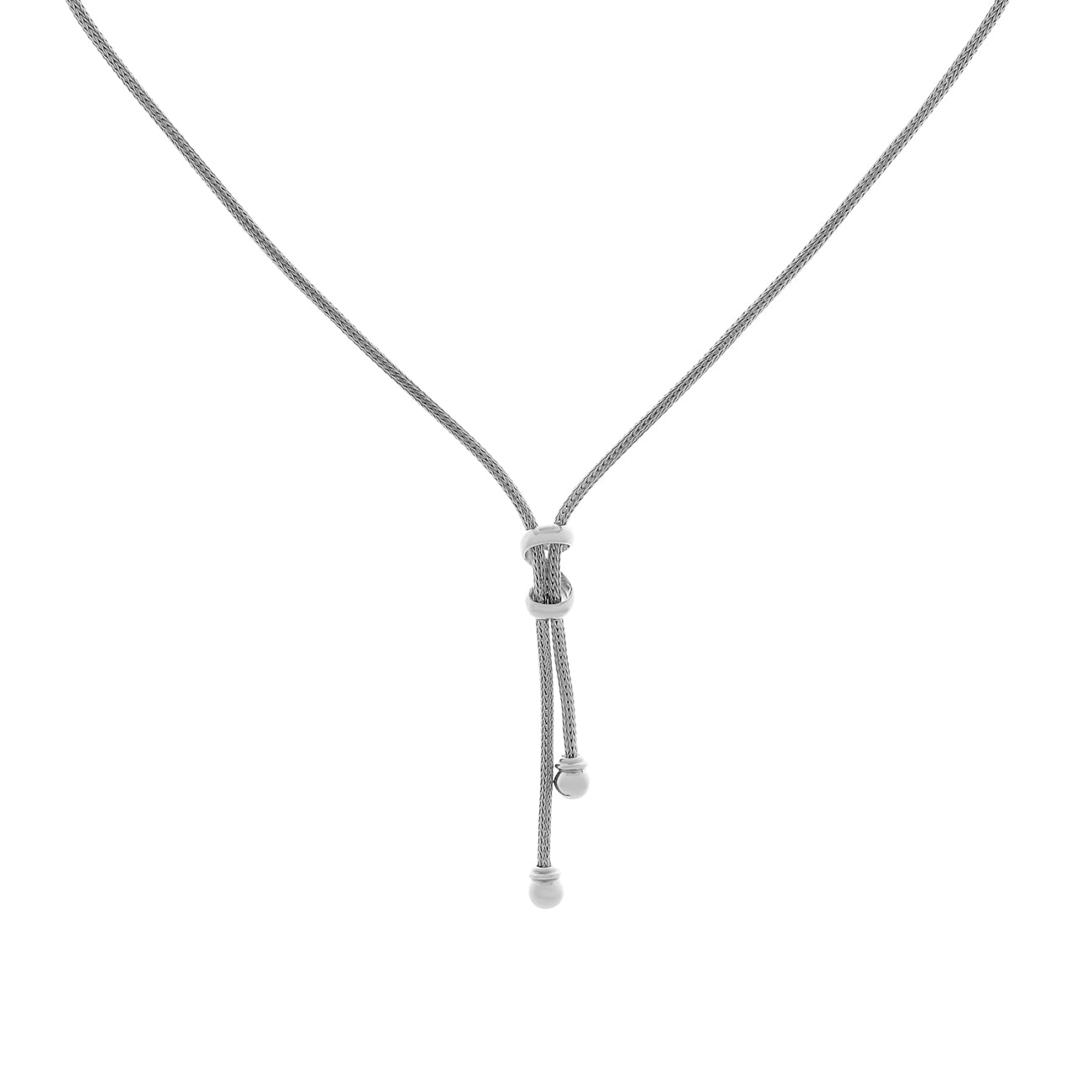 Exclusive 18K White Gold Woven Mesh Knot Necklace — Front View