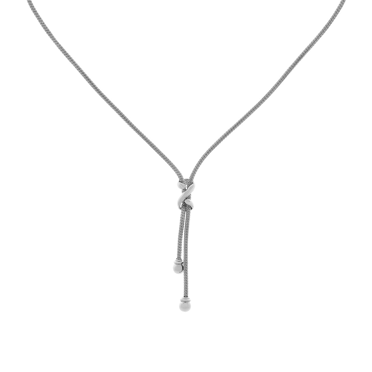 Exclusive 18K White Gold Woven Mesh Knot Necklace — Side View
