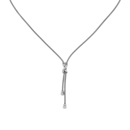 Exclusive 18K White Gold Woven Mesh Knot Necklace — Side View