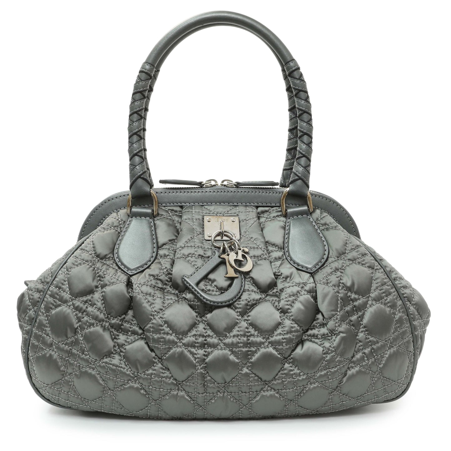 Exclusive Christian Dior Grey Satin Cannage Charming Doctors Bag — Front View