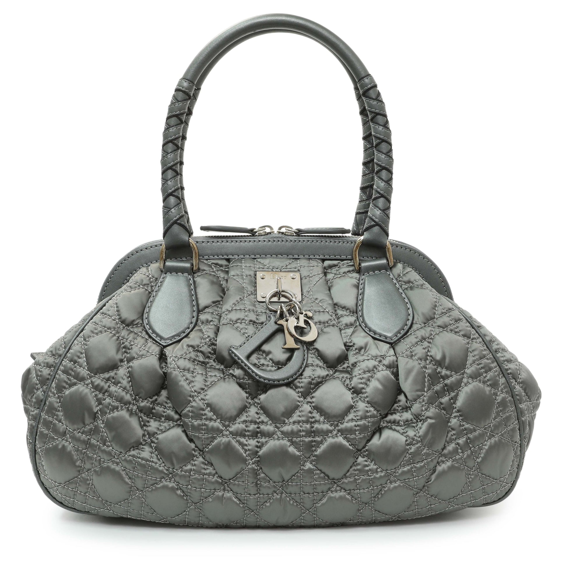 Exclusive Christian Dior Grey Satin Cannage Charming Doctors Bag — Front View