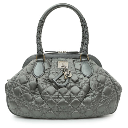 Exclusive Christian Dior Grey Satin Cannage Charming Doctors Bag — Front View