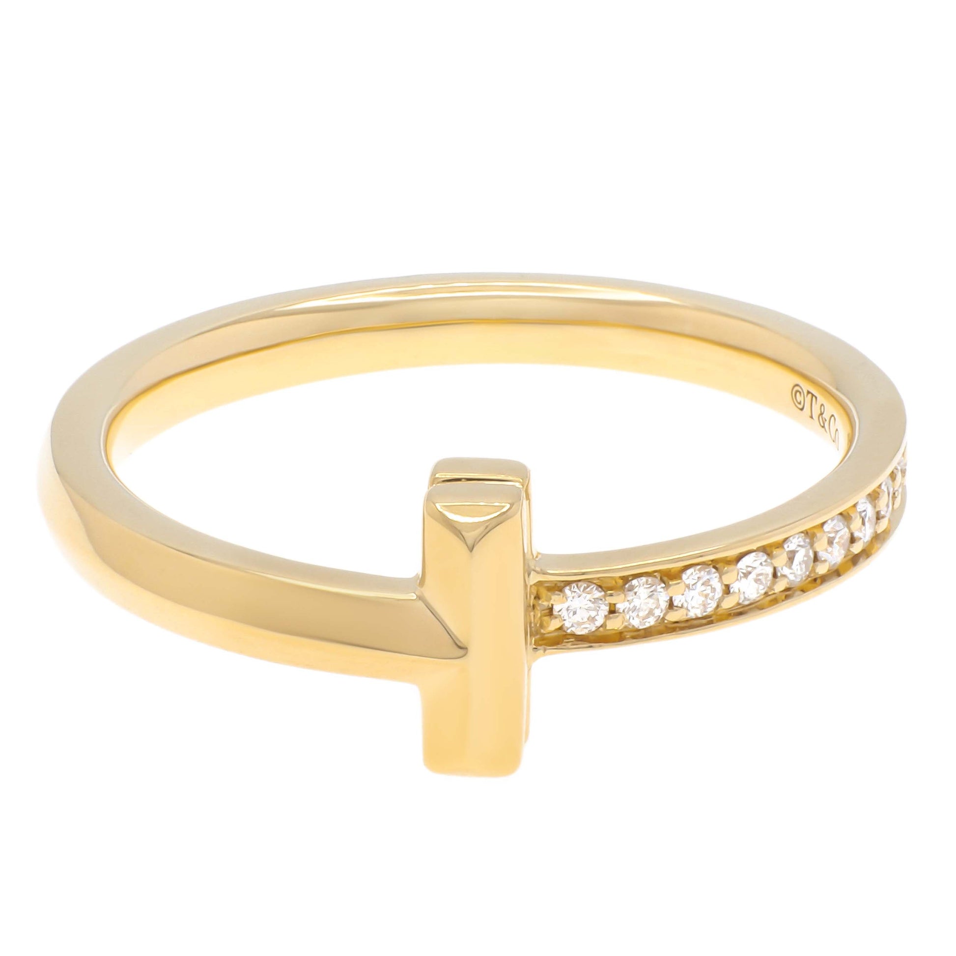 Exclusive Tiffany & Co. 18K Yellow Gold Diamond T1 Ring — Front View