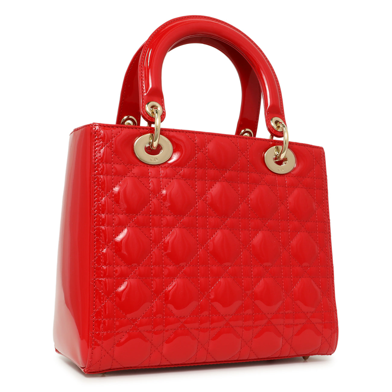 Exclusive Christian Dior Red Patent Cannage Medium Lady Dior — Side View
