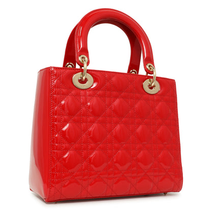 Exclusive Christian Dior Red Patent Cannage Medium Lady Dior — Side View