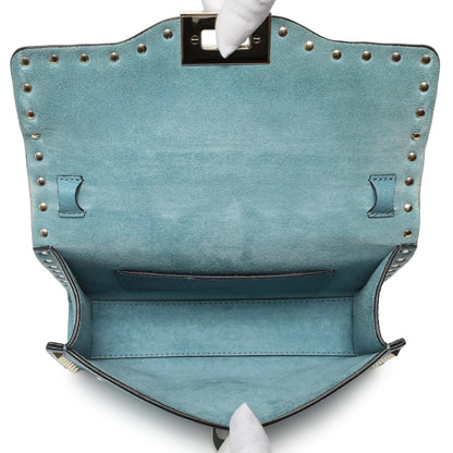 Exclusive Valentino Blue Pebbled Calfskin Medium Rockstud Flip Lock Crossbody Bag — Top View