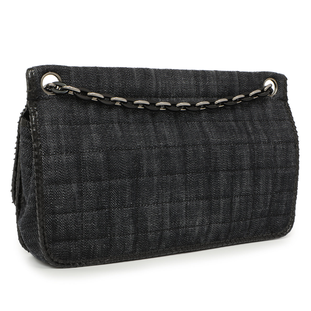 Exclusive Chanel Python Denim Square Quilt Chain Flap — Side View