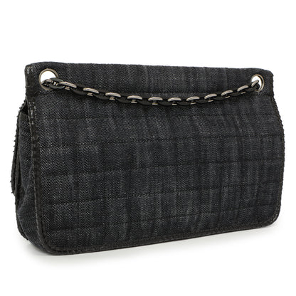 Exclusive Chanel Python Denim Square Quilt Chain Flap — Side View