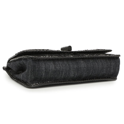 Exclusive Chanel Python Denim Square Quilt Chain Flap — Back View