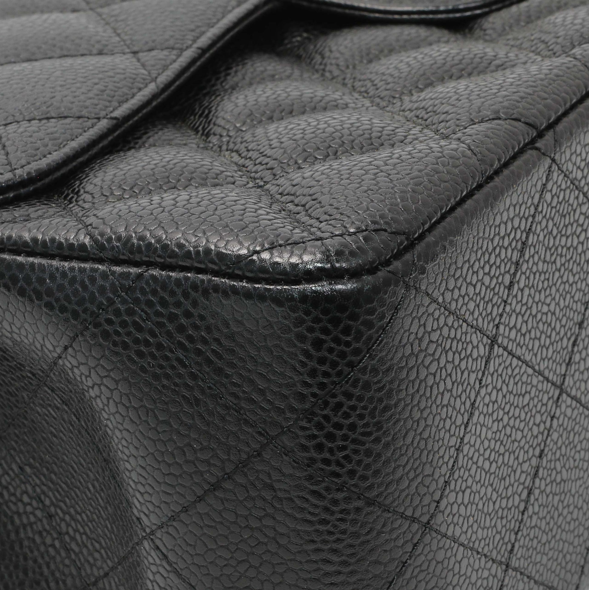 Exclusive Chanel Black Caviar Jumbo Classic Double Flap — Top View