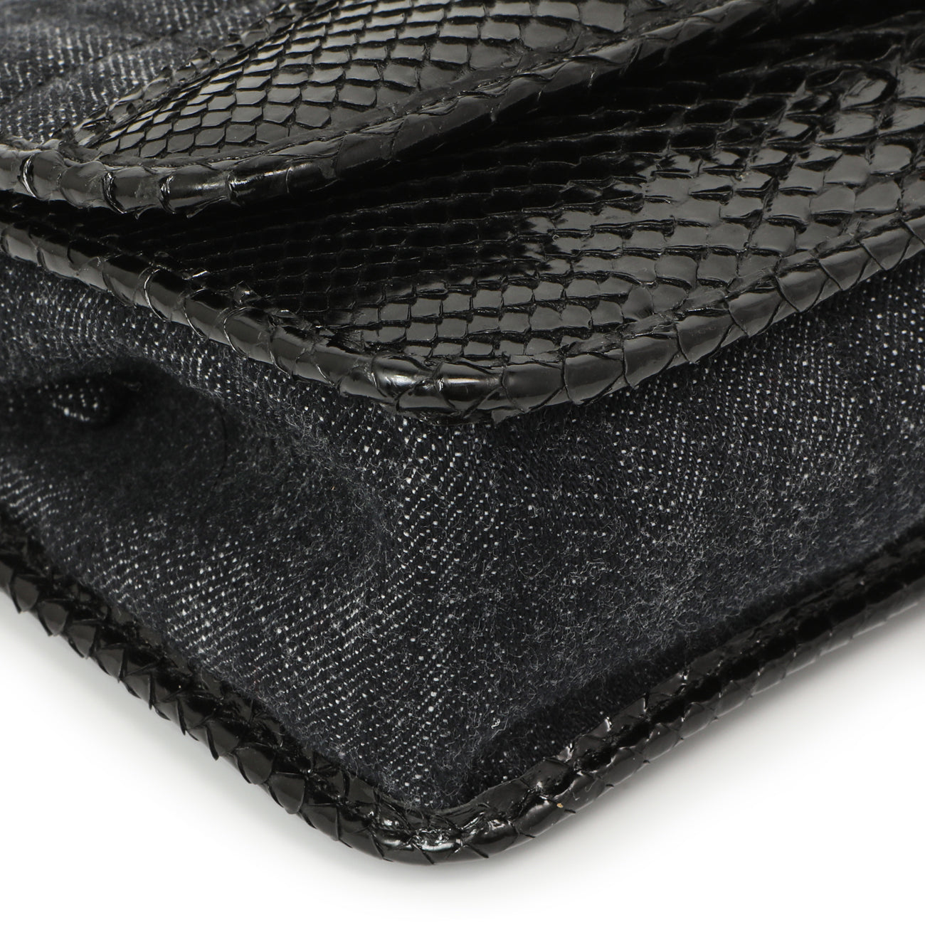 Exclusive Chanel Python Denim Square Quilt Chain Flap — Top View
