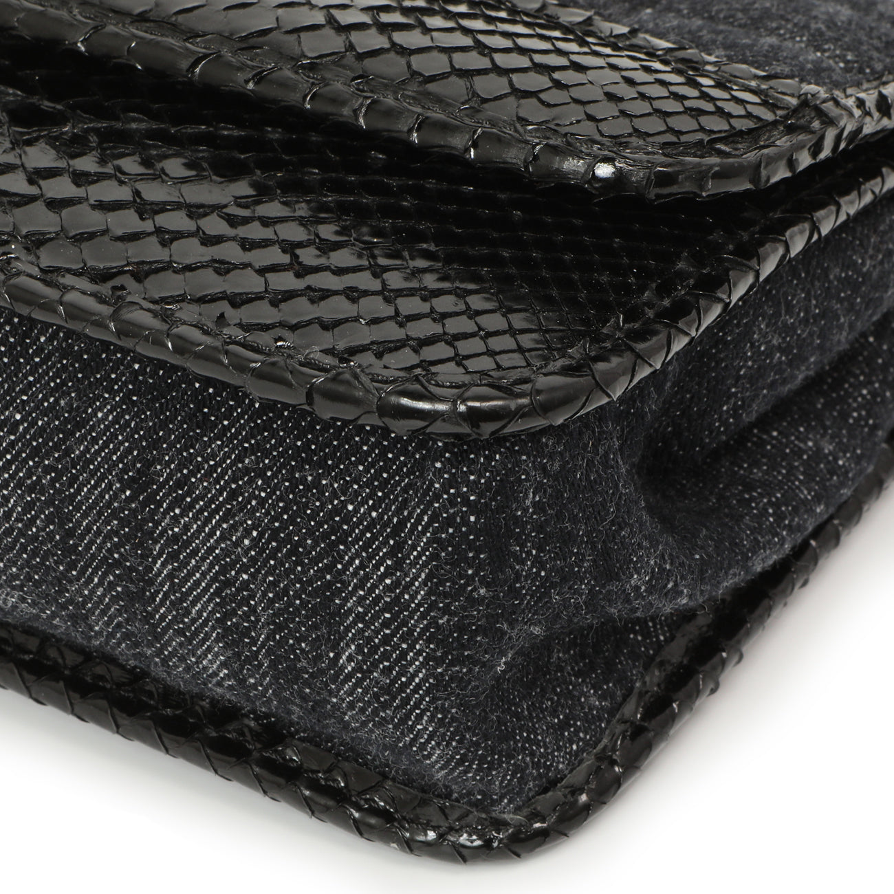 Exclusive Chanel Python Denim Square Quilt Chain Flap — Detail View