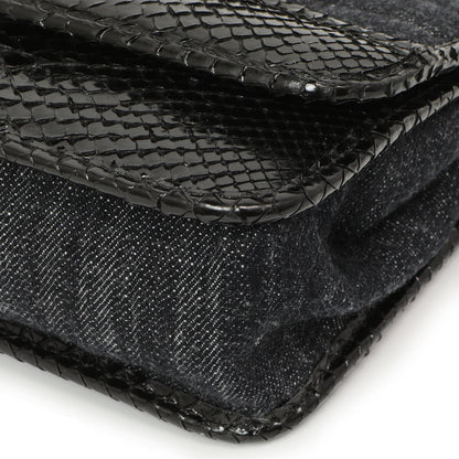 Exclusive Chanel Python Denim Square Quilt Chain Flap — Detail View