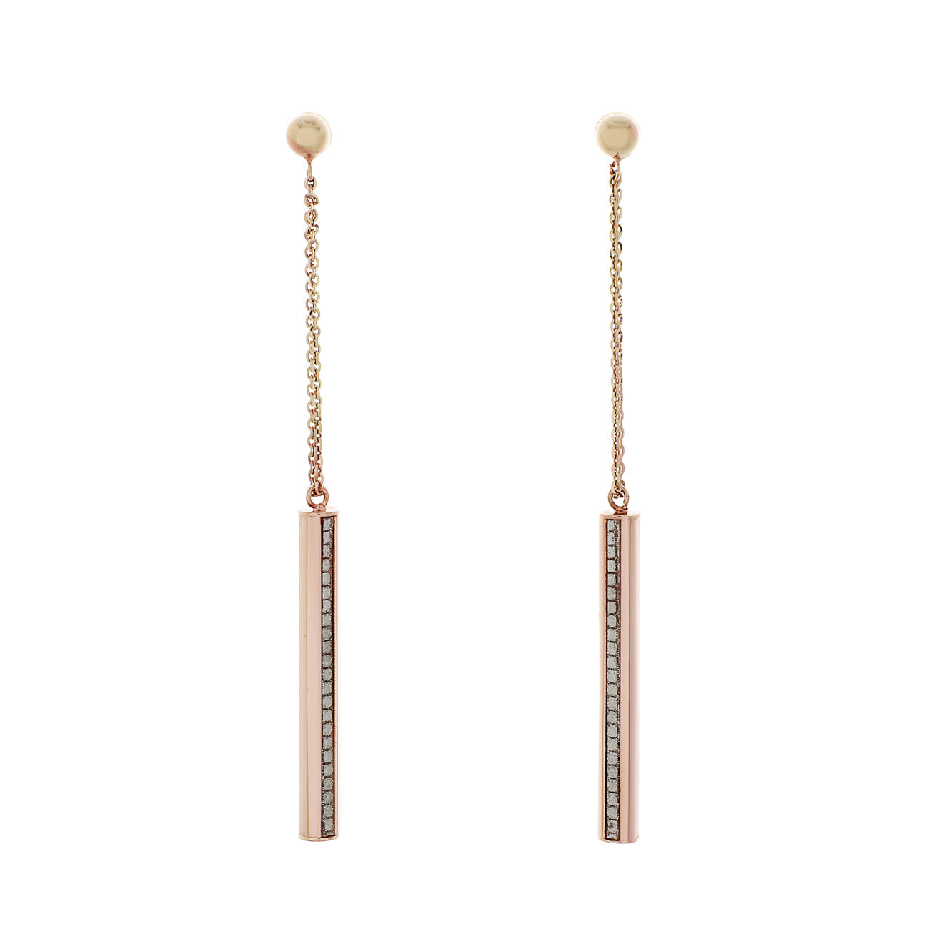 Exclusive 10K Rose Gold Octagon Bar Dangle Earrings — Front View