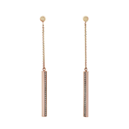 Exclusive 10K Rose Gold Octagon Bar Dangle Earrings — Front View