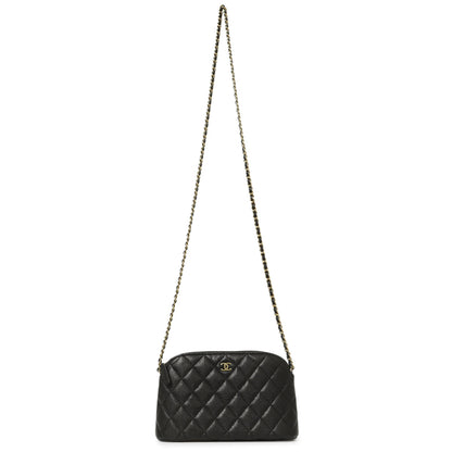 Exclusive Chanel Black Quilted Caviar Classic Clutch with Chain — Front View