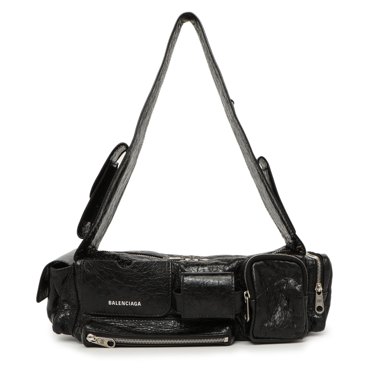 Exclusive Balenciaga Black Lambskin Superbusy XS Sling Bag — Front View