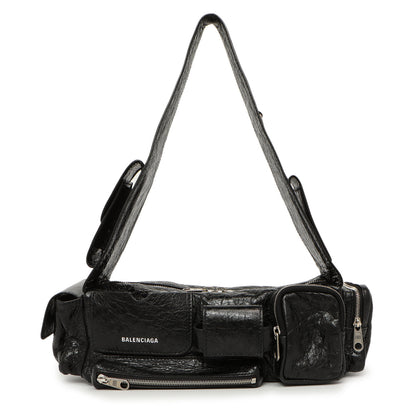 Exclusive Balenciaga Black Lambskin Superbusy XS Sling Bag — Front View